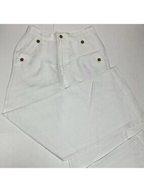 New Chelsea & Violet Women Linen Wide-Leg Pants Ivory Buttons Lined Nautical 4